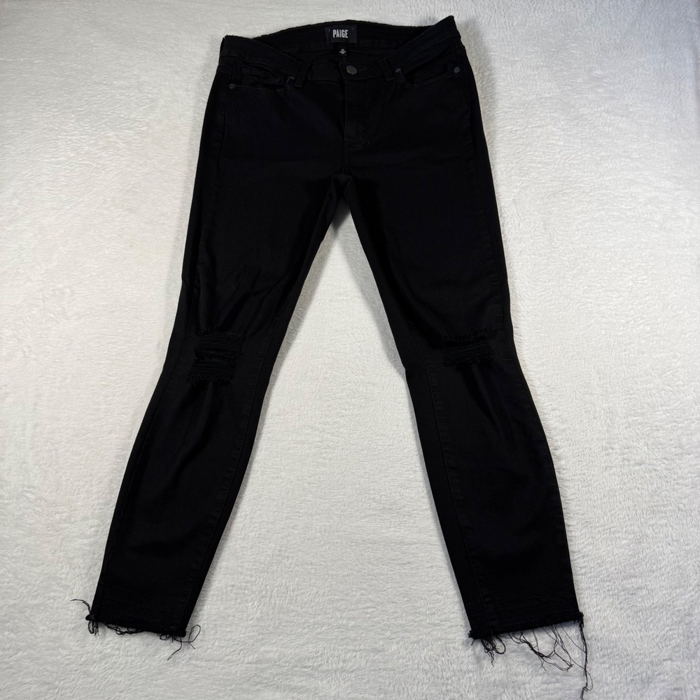 Paige Verdugo Crop Jeans Womens 30 Black Distressed Skinny‎ Ripped Raw Hem USA
